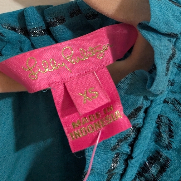 Lilly Pulitzer Caline Silk Top - Teal Bay Silk Swirl Clip - Picture 7 of 9